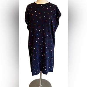 Boden Navy Blue Multicolored Polka Dot Tee Dress LONG